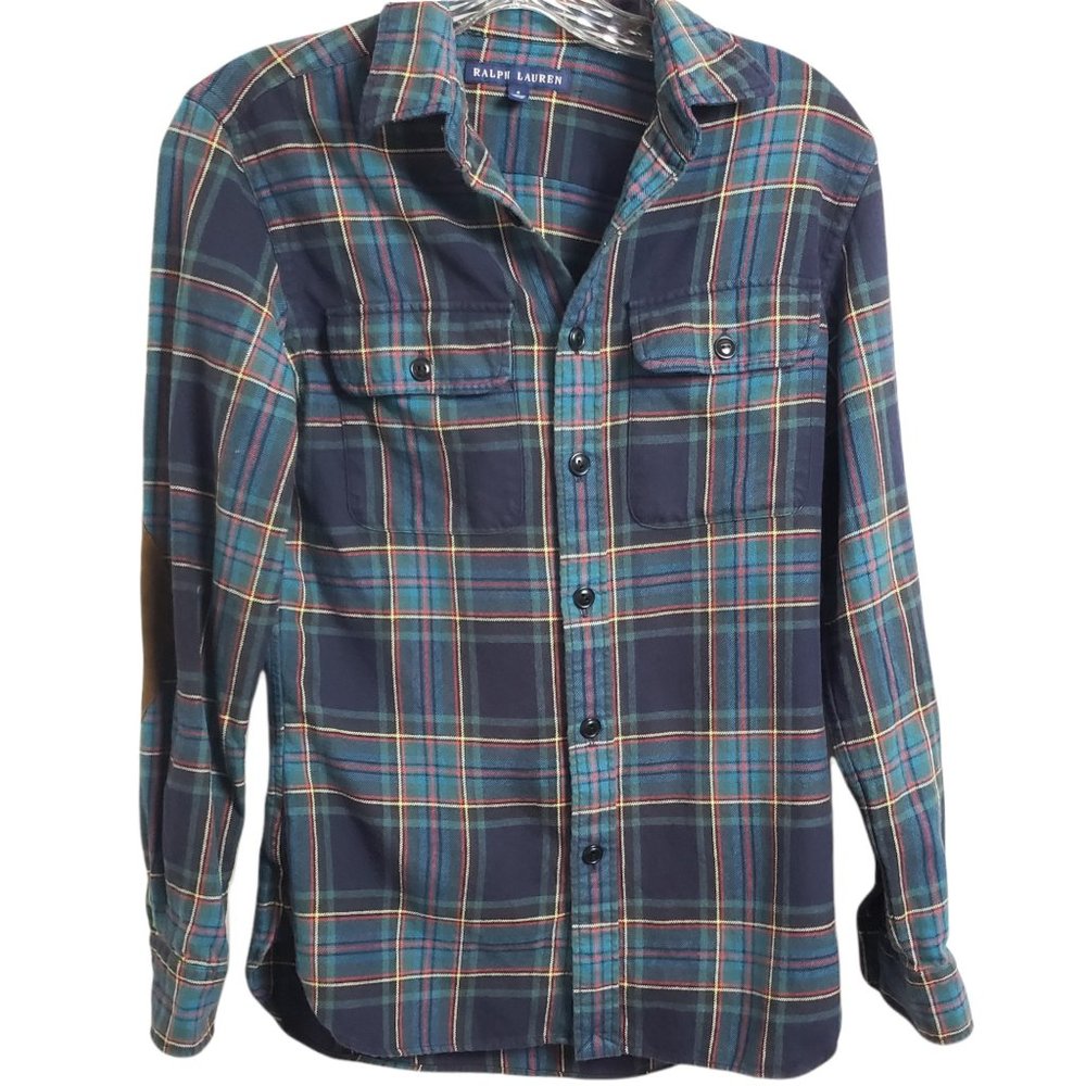 Ralph Lauren Green Blue Plaid Button Down Shirt Ca